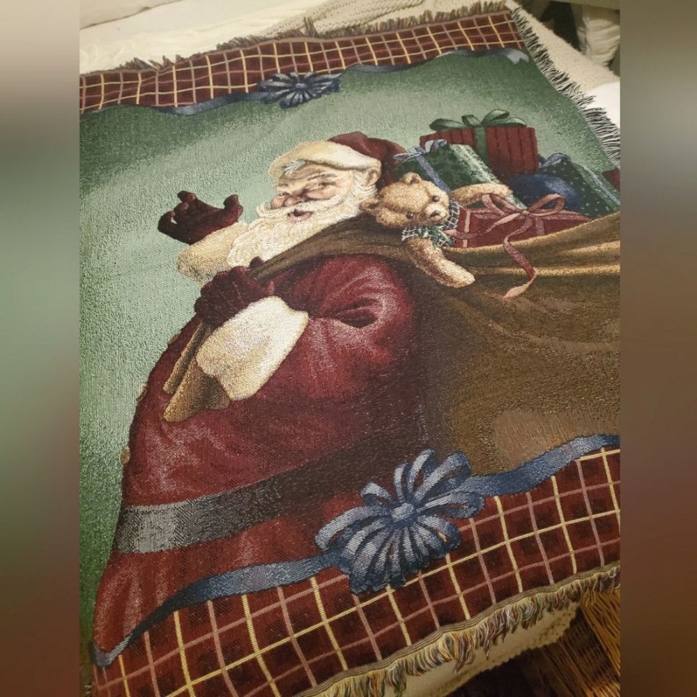 Mohawk tapestry santa with sack throw blanker usa made